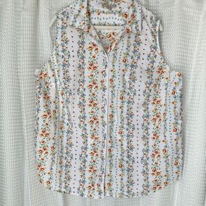 Woman Within Size 1X 22/24 Cotton Floral Sleeveless Blouse Button Front Top
